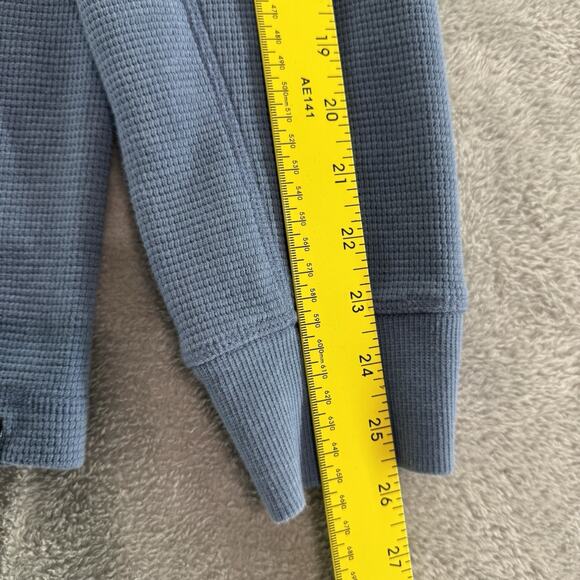 Eddie Bauer Sweater Mens M Blue Ultrasoft Thermal Henley Waffle Crew Neck L/S - Picture 9 of 12